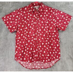 J Suzette Shirt Womens Medium Red White Hearts Vintage Button Up Short Sleeve